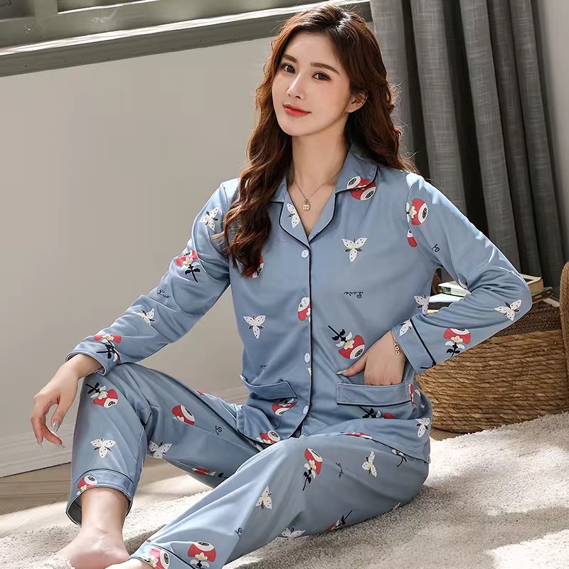 Primavera y otoño 100% pijamas de algodón de manga larga de las mujeres más tamaño cardigan traje de mediana edad y ancianos ropa de casa invierno