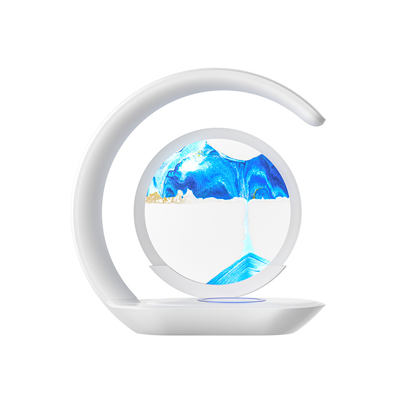 Carga inalámbrica 3D lámpara de escritorio de arena flotante hogar sala de estar dormitorio lámpara de decoración de la atmósfera 3D media luna tridimensional luz de noche