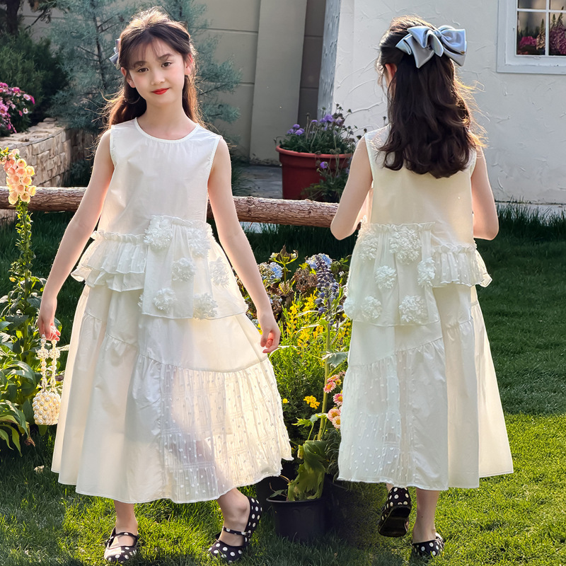 Summer Sleeveless Dress for Girls, Children's Clothing, Elegant Princess Dress with 3D Floral Design, Vest-Style Formal Dress Summer Sleeveless Dress for Girls, Children's Clothing, Elegant Princess Dress with 3D Floral Design, Vest-Style Formal Dress