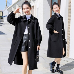 Spot New Style Pure Hand-Sewn Custom-Made Loose Casual Double-Sided Woolen Coat Bordeaux Red Women Hz0576