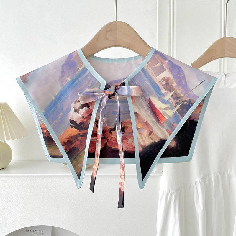 Estilo de pintura al óleo con cordones chal de protección solar para mujeres primavera y verano Delgado todo partido con aire acondicionado protección del cuello de la habitación chaleco decorativo falso cuello hombro