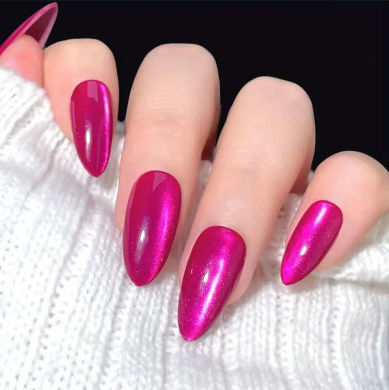 Dragon Fruit Rose Red Cat Eye Almond-Shaped Long Pointed Almond Fake Nails Finished Nail Patches Wholesale from Manufacturer Dragon Fruit Rose Red Cat Eye Almond-Shaped Long Pointed Almond Fake Nails Finished Nail Patches Wholesale from Manufacturer