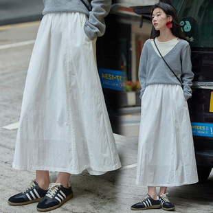 in stock Pregnant Women's Abdomen-free New White Skirt Spring French Sweet A- line Skirt Slimming High Waist Long Skirt