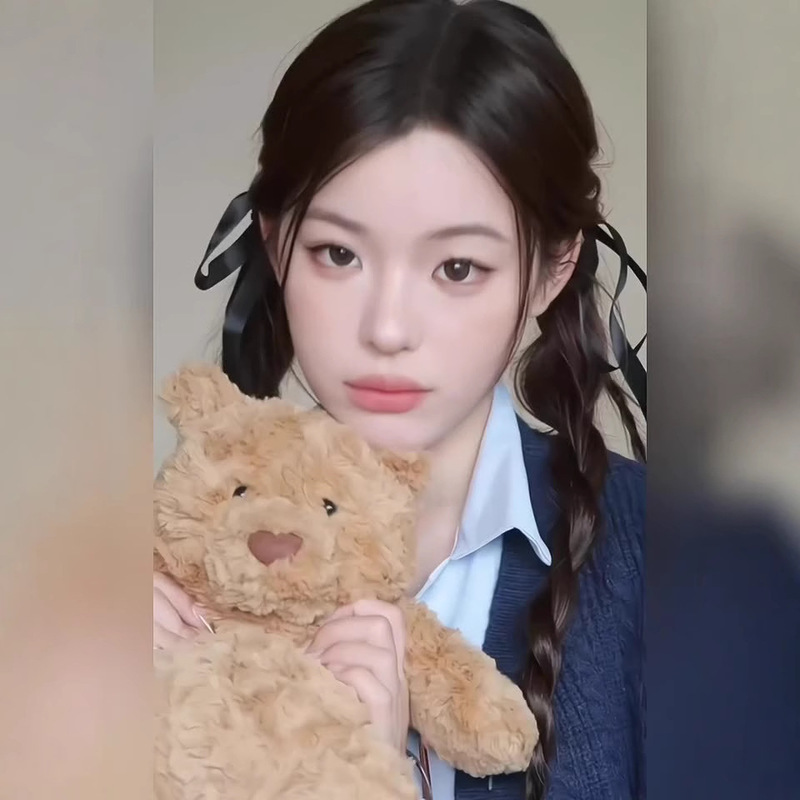 假发辫子女自然仿真芭蕾风双麻花小熊丝带扭扭辫新中式假发马尾辫|undefined