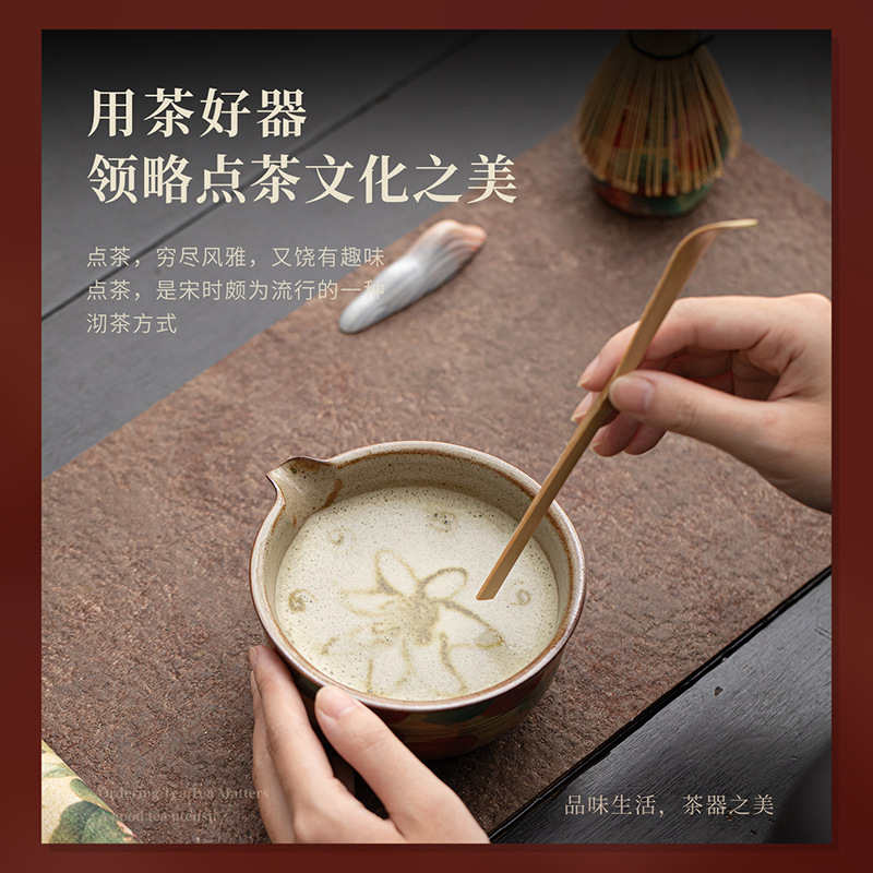 莫奈风手绘陶瓷抹茶八件套宋代点茶打茶工具茶碗茶筅百本立过滤网|undefined