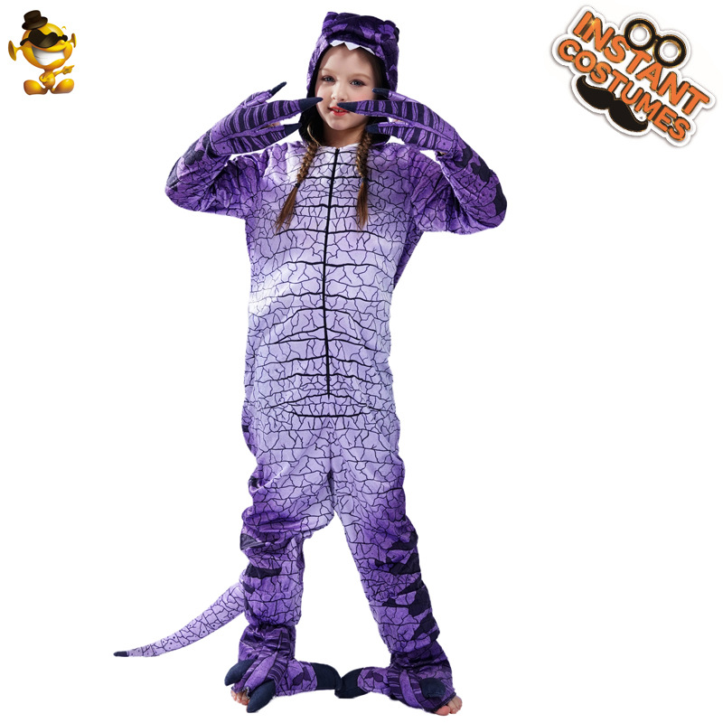 De Halloween de los niños púrpura Tyrannosaurus cos traje de la mascarada juego de rol Tyrannosaurus traje de la etapa