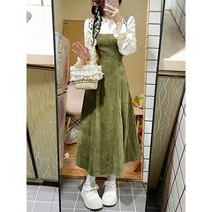 法式气质假两件连衣裙女学生版年新款汉元素小清新秋冬季裙子涤纶