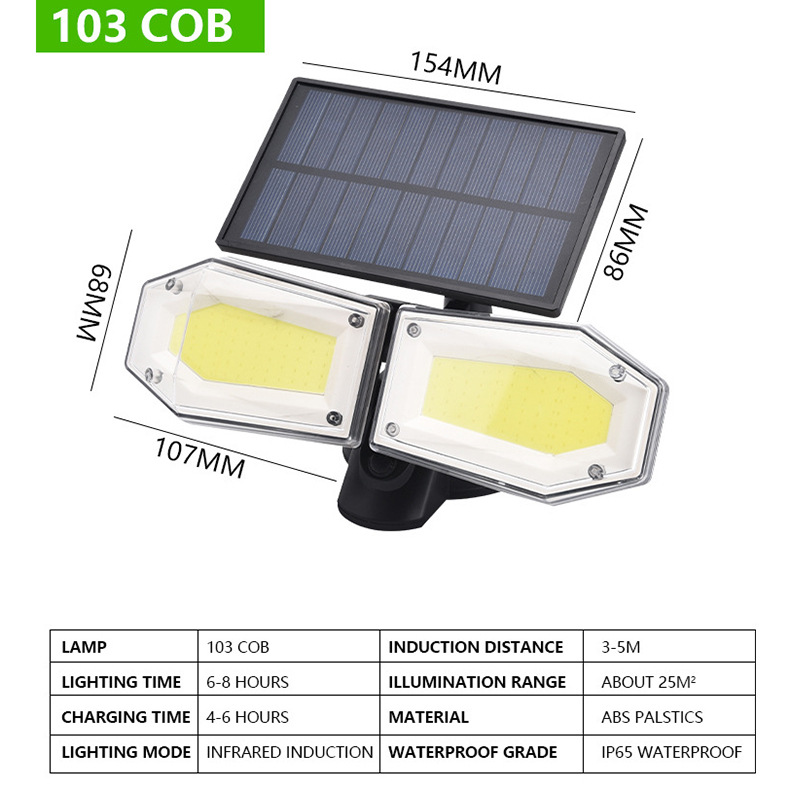 Transfronterizo nueva lámpara de inducción solar lámpara de pared de iluminación de carretera al aire libre lámpara de pared giratoria de tres cabezas lámpara de calle Patio