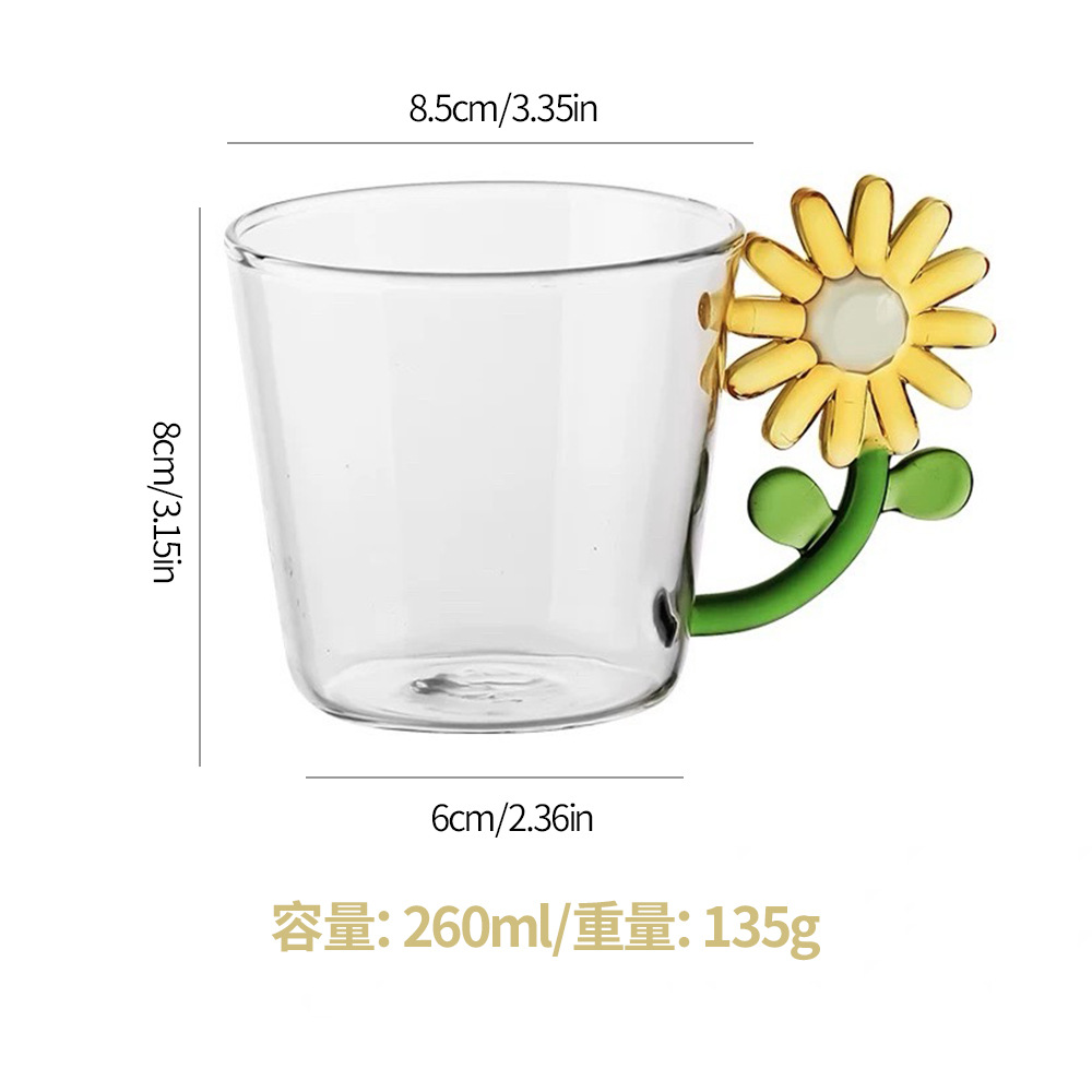 Taza de agua estereoscópica de flores solares con mango de taza de jugo de leche doméstica taza de café fábrica lote
