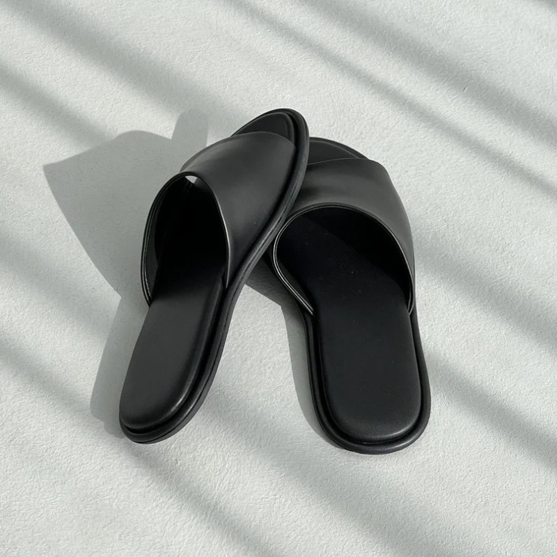 Minimalistische Flache Damen-slipper Aus Leder Und Samt_voghion.com