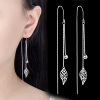 Personalized hollow leaf ear hook female simple temperament long Liu Su ear wire