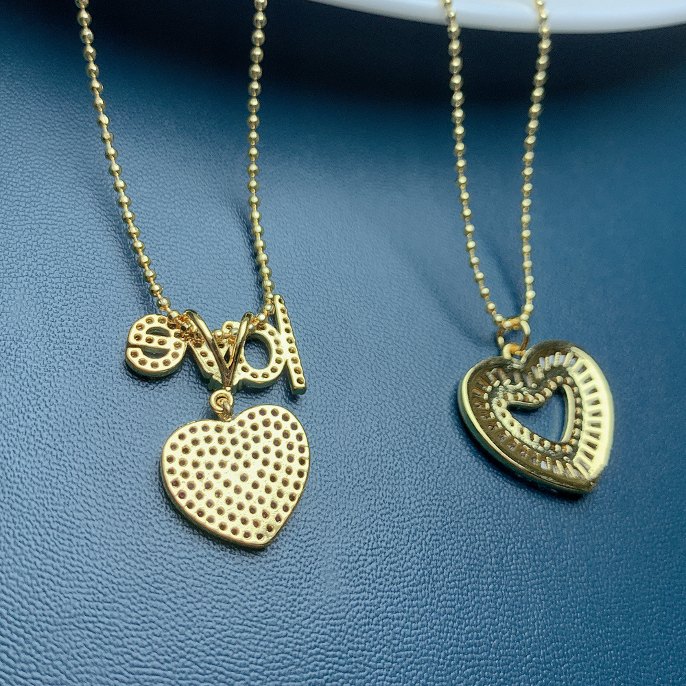 Simple Style Heart Shape Copper Plating Inlay Rhinestones Pendant Necklace 1 Piece