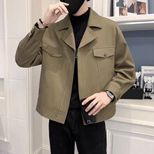 2024秋冬新款潮流休闲外套男士潮牌短款夹克时尚痞帅方领外穿上衣