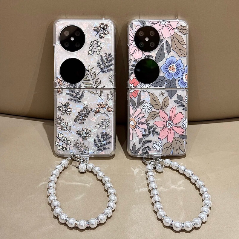 Huawei P50/P60 Shell-Patterned Leaf Flower Phone Case Suitable for Huawei P50/P60 Simple Folding Case