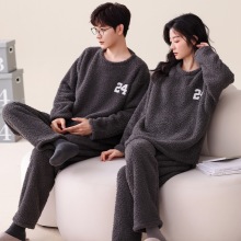 半边绒睡衣女冬季保暖绒款情侣家居服圆领套头休闲可外穿男士套装