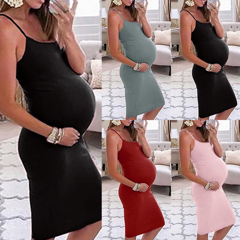 2023 Summer Cross-border Amazon European and American Women's New Solid Color Sexy Comfortable Loose Fashion Pregnant Women's Strap Dress
