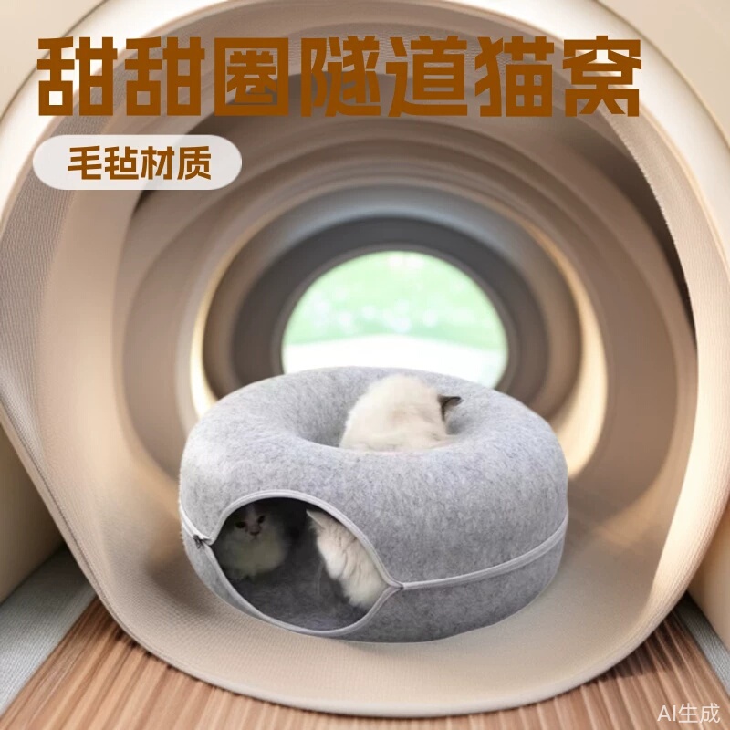 Pet Nest Multi-Layer Donut Tunnel Cat Nest Felt Cat Cage Semi-Enclosed Wear-Resistant Removable and Washable Suitable for All Seasons