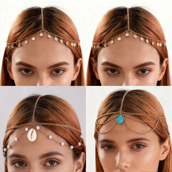 European and American Export New Style Sequined Turquoise Multi-Layered Tassel Headband Elegant Bohemian Versatile Headwear Hair Accessories