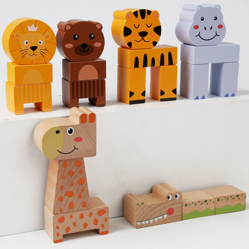 Combinación animal juego de rompecabezas tridimensional juego infantil educación temprana concentración educativa pensamiento acumulación juguetes de madera