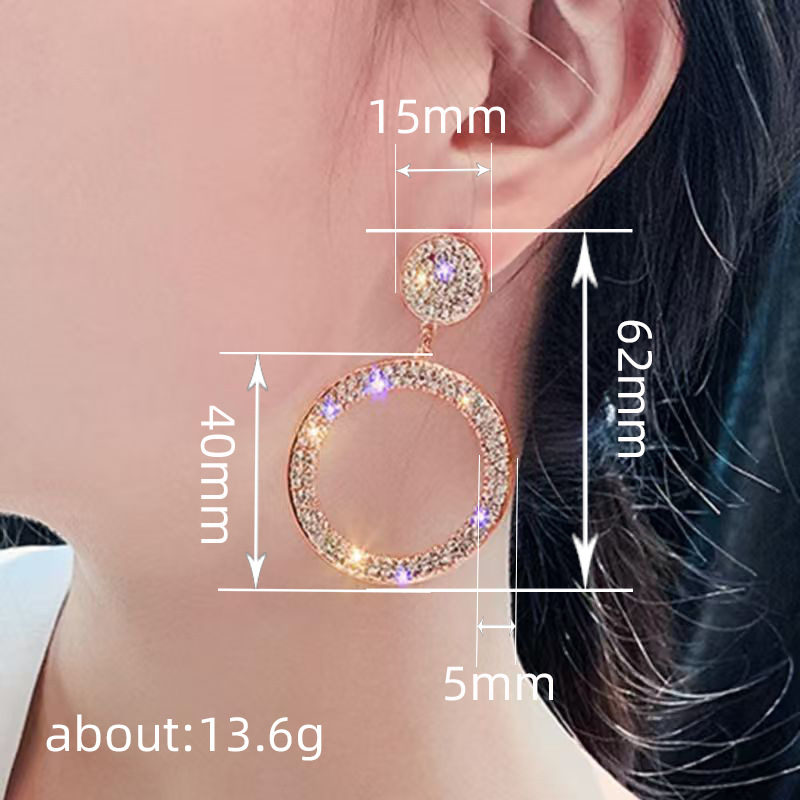 Geometric Circle Drop Earrings With Rhinestones Statement Piece_voghion.com