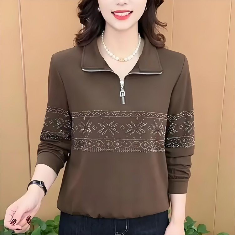 一件代发直播爆款2025秋季新款时尚半拉链立领洋气减龄妈妈装卫衣|undefined