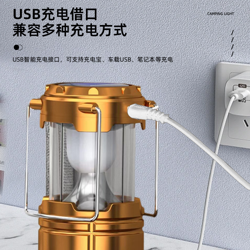 Lámpara solar recargable estilo farol, para camping, mercado nocturno, iluminación 5800