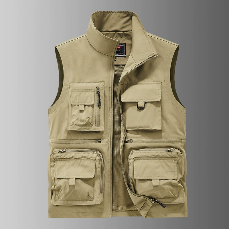 Новый воротник многокарманный жилет повседневный тонкий мешок плеча фотография групповая покупка жилета жилетка