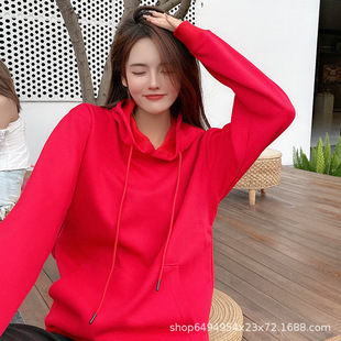 Customized Sweatshirt Logo Spring and Autum Thin Work Clothes Hooded Men's and Women's Long-Sleeved Loose Shoulder Pure Color Combed