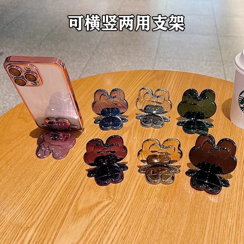 女生可爱全电镀KT兔补妆镜手机支架桌面创意懒人支架多功能|undefined