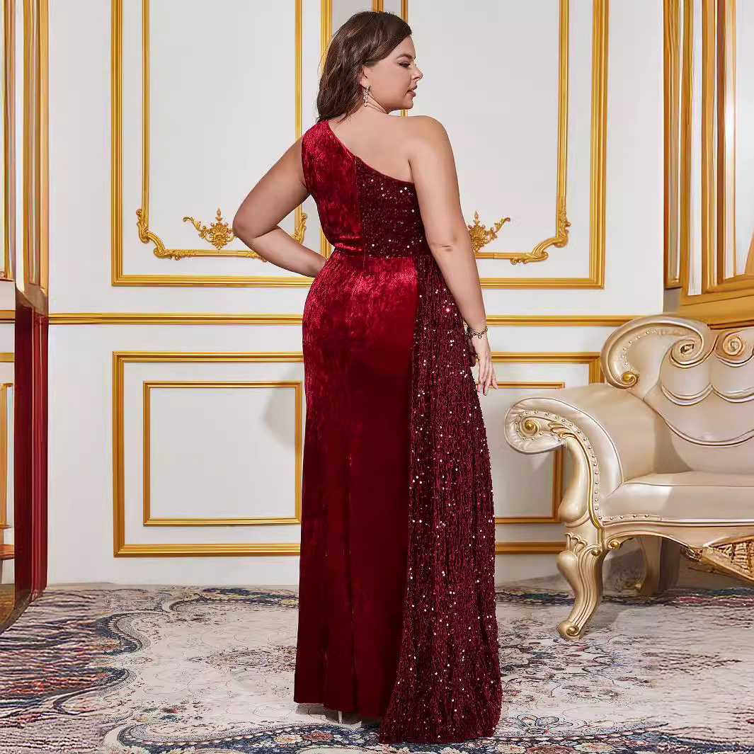 Comercio exterior transfronterizo de Europa y los Estados Unidos para el nuevo color sólido sexy vestido de un solo hombro con lentejas para hacer 60 piezas de productos grandes image 5