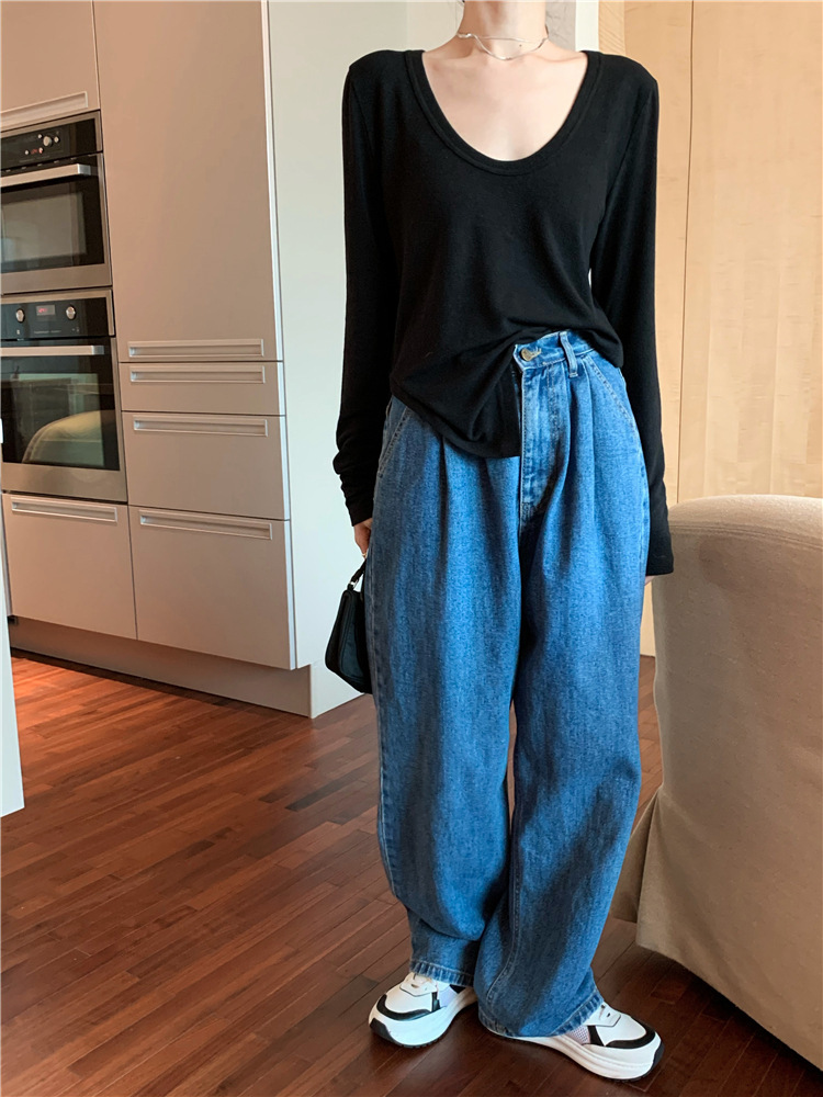 帮手描述图：不规则白色修身长袖T恤女2021春秋新款设计感紧