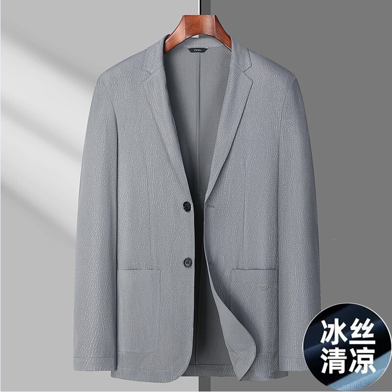 Spring and Summer Thin Men's Ice Silk Breathable Stretch Casual Suit Plus Size Fashion Blazer