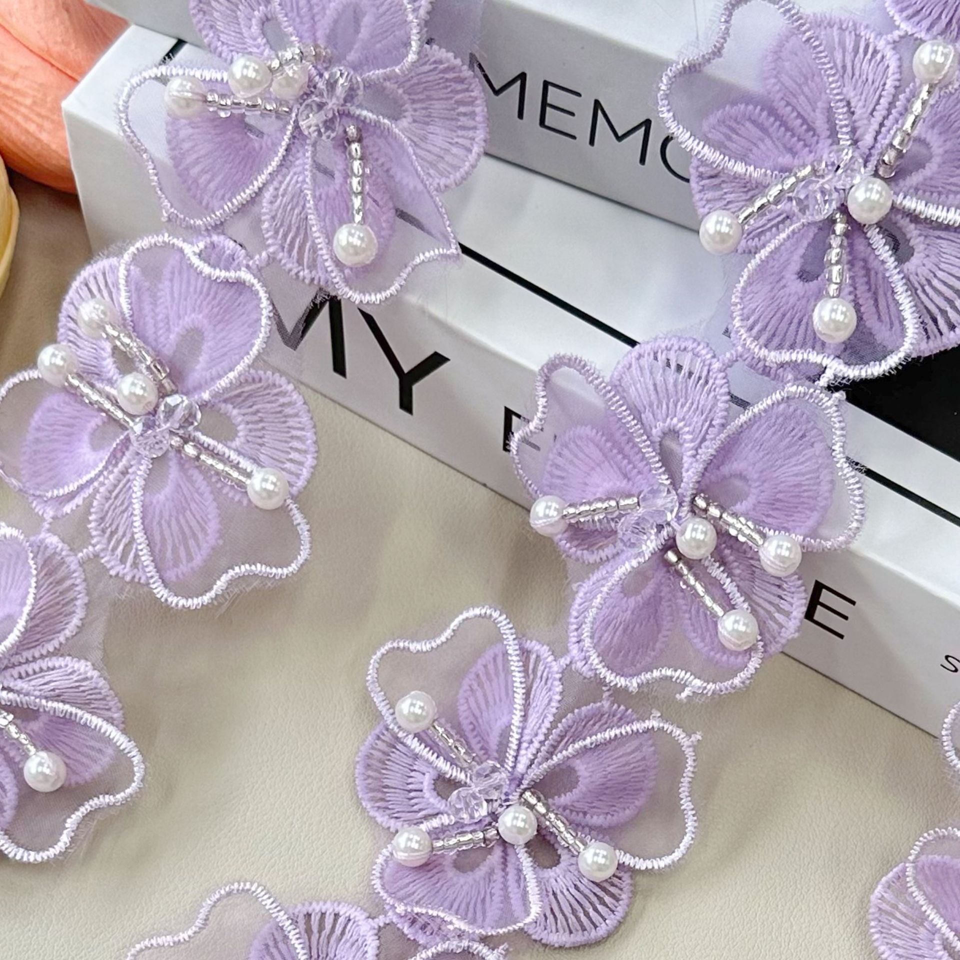 Accesorios de Ropa DIY de Doble Capa en Color Sólido, Encaje Lolita, Decoración Hecha a Mano con Cuentas de Cristal y Flores para Muñecas