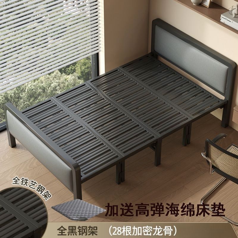 Cama plegable reforzada cama doble simple para adultos cama de almuerzo cama de acero inoxidable quilla cuadrada cama plegable