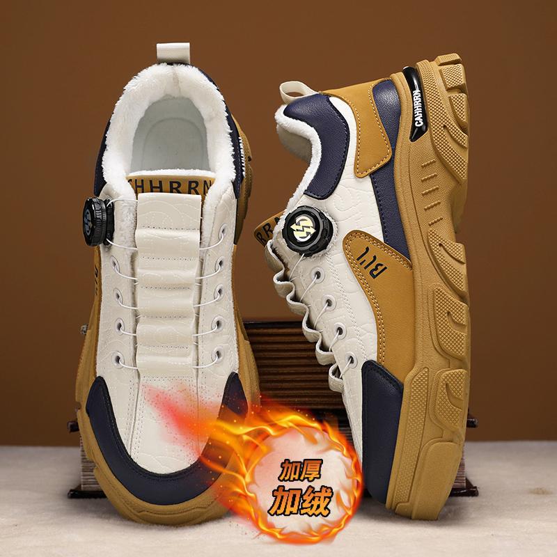 Otoño y invierno nuevo botón giratorio elástico zapatos de cuero Martin empalme al aire libre trabajo diario zapatos de hombre de algodón