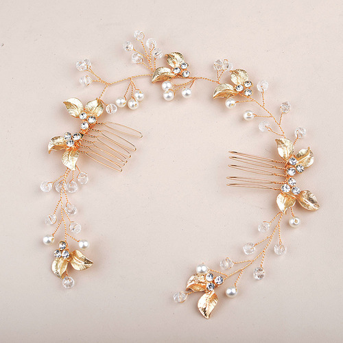 New European and American bridal hair accessories, handmade twisted flower leaf comb headband, side hair comb accessories, cross-border hot selling
