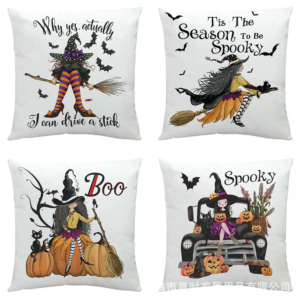 亚马逊 跨境热销万圣节系列艺术印花超柔绒抱枕套 节日礼品汽车靠
