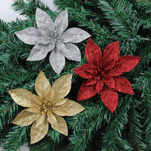 圣诞花实心金葱粉 七角仿真花 圣诞节装饰品树挂件 花环藤条配件