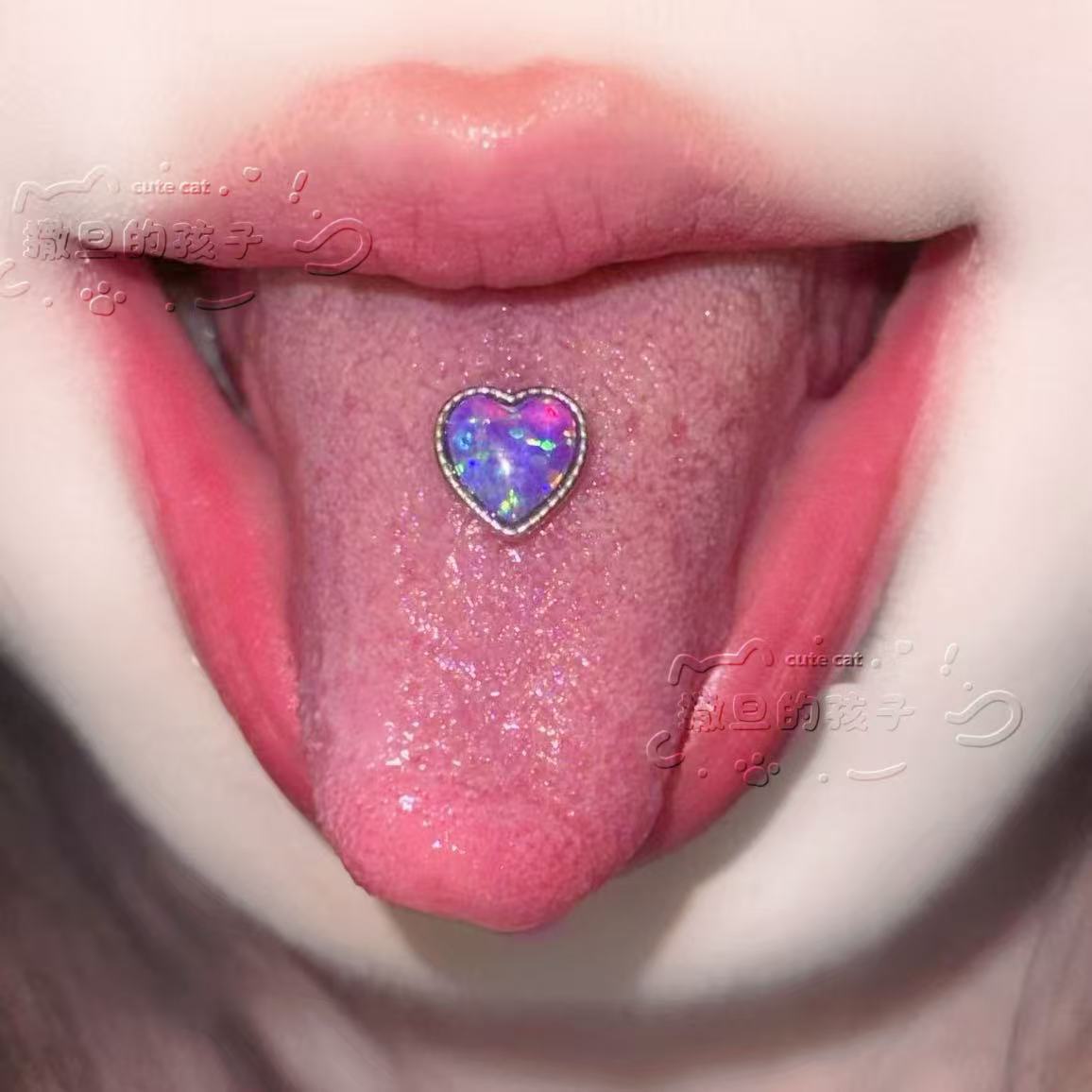 Satan's Child Opal Tongue Ring - 316L Surgical Steel Tongue Piercing Jewelry with Hand-Woven Opal Design detail image 1