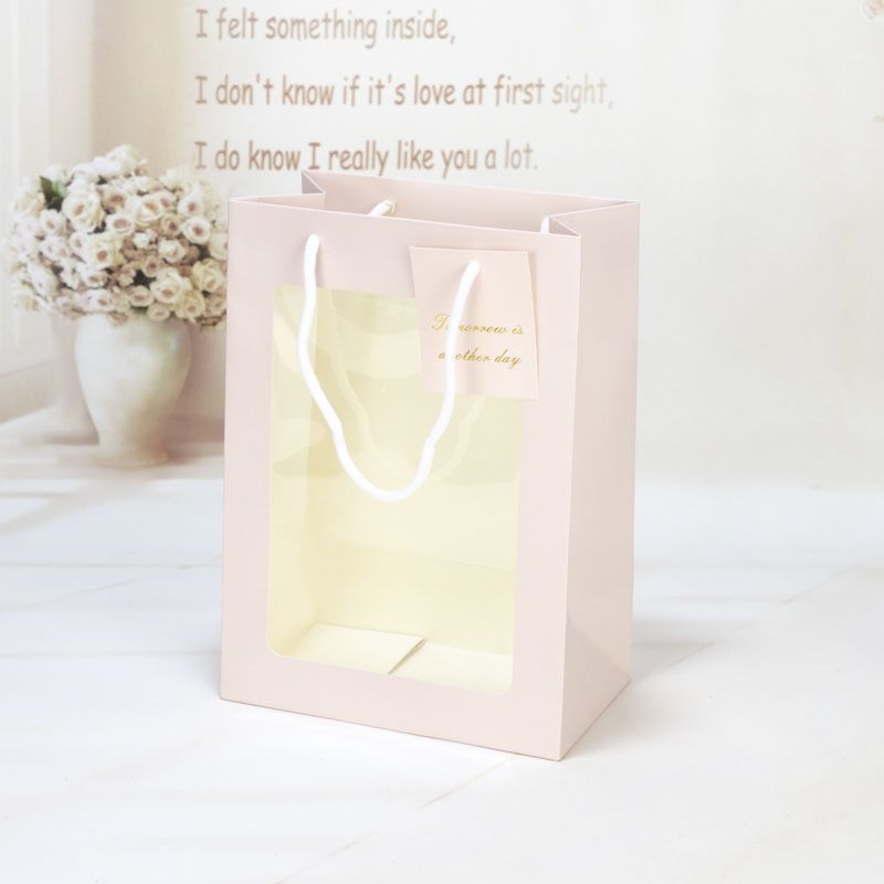 Extra grande ventana cumpleaños graduación temporada bolsa de regalo ramo transparente cuadrado sola flor caja de regalo bolso