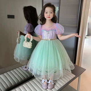 女童连衣裙2025夏季新款儿童网纱公主裙幼儿园宝宝短袖甜美洋气裙