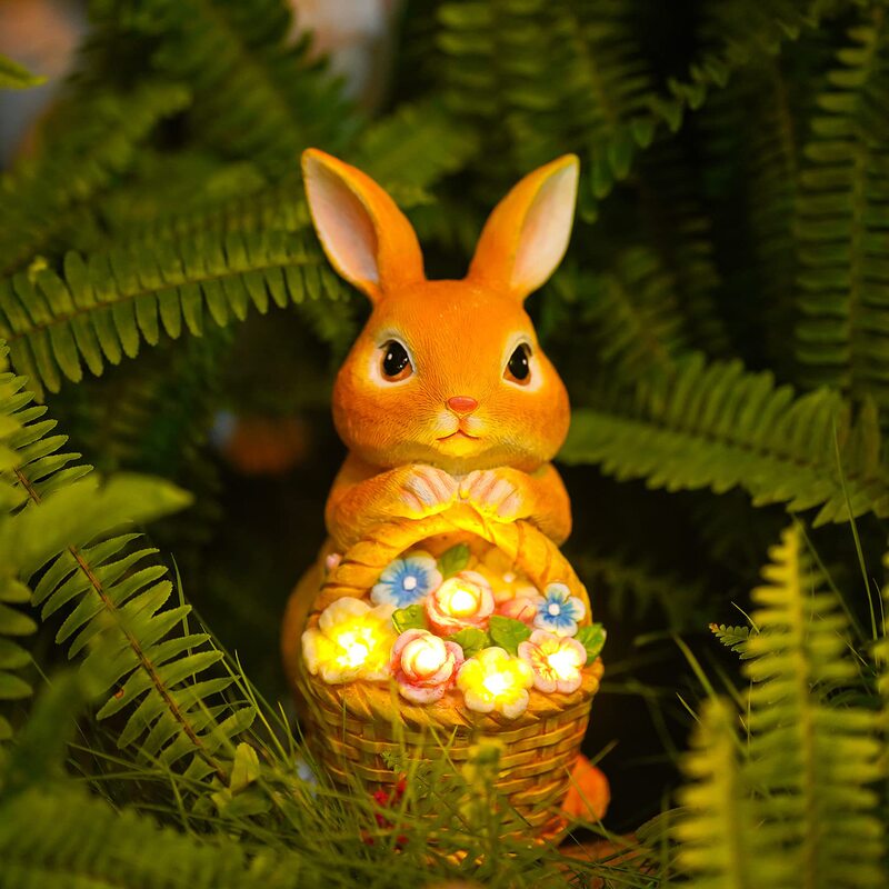 Creative Simulation Solar Rabbit Basket Decoration Ornaments Home Decoration Garden Courtyard Resin Crafts suit