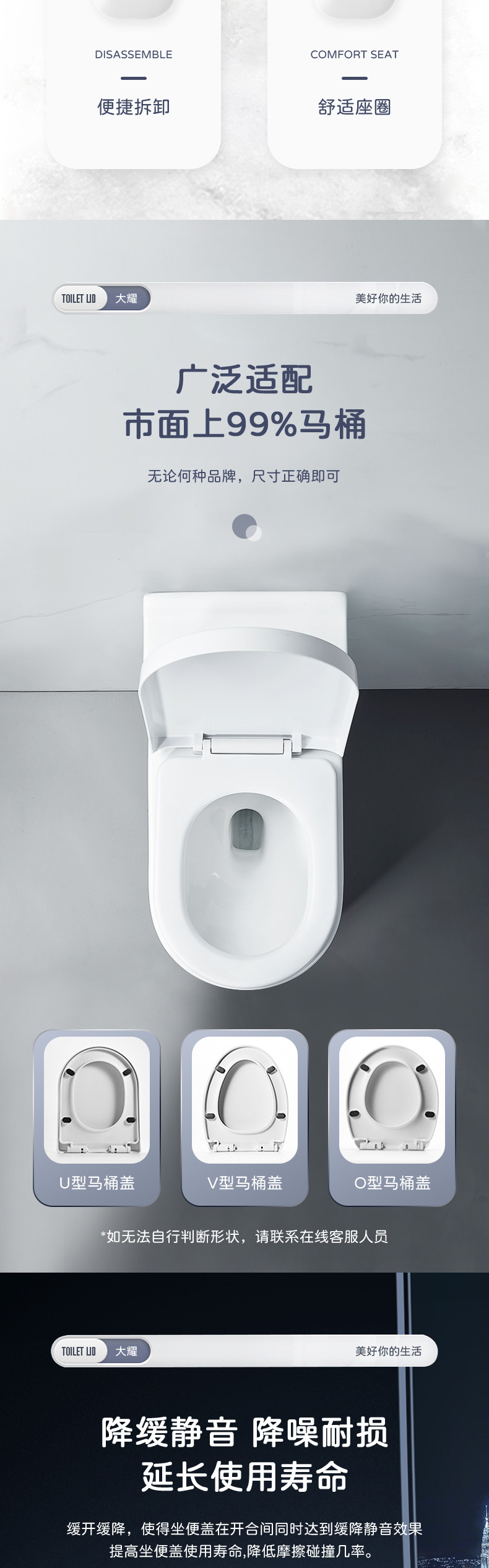 The Dayao toilet seat cover is suitable for the Yigao thickened toilet seat cover, the old-fashioned fixed one-button accessory U-shaped toilet PP cover details Picture