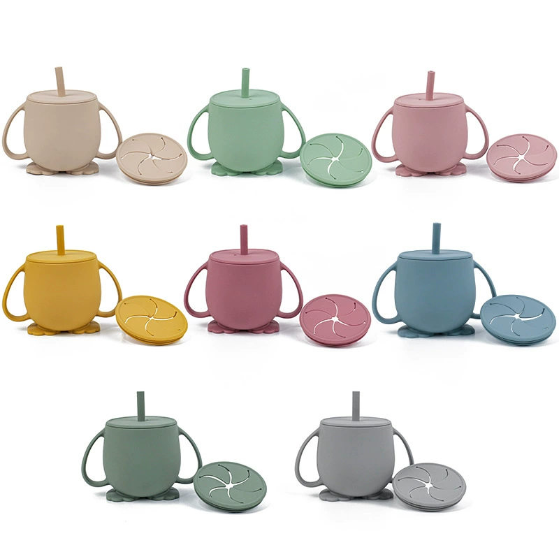 Новый силиконовый большой живот чашка для младенцев и детей чашка для воды сетка красный большой живот чашка для трубки 2 в 1 крышка 8 цветов для оптовой продажи