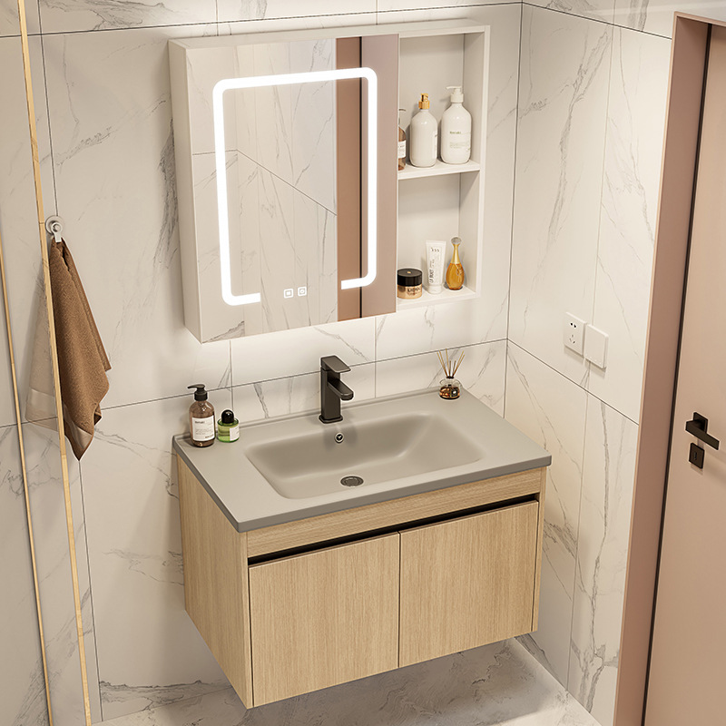 Gabinete de baño de aluminio de lujo ligero combinación de cerámica gris lavabo hotel lavabo lavabo balcón lavabo