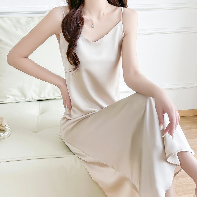 Acetate Silk Slip Dress for Women, Summer 2026, Long Dress to Wear under a Suit, French Design, Fairy-Like Satin Acetate Silk Slip Dress for Women, Summer 2026, Long Dress to Wear under a Suit, French Design, Fairy-Like Satin