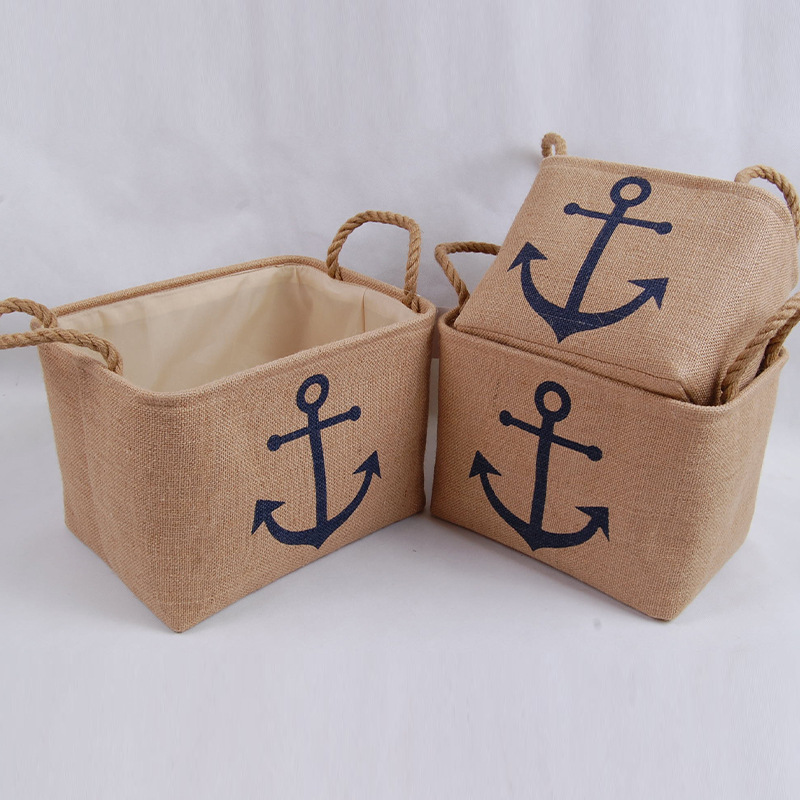 ins风家用杂物收纳筐黄麻材质内衣袜子整理箱防尘防潮收纳筐供应