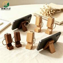 实木手机支架钥匙扣创意个性挂件桌面懒人木质手机座随身便携包挂