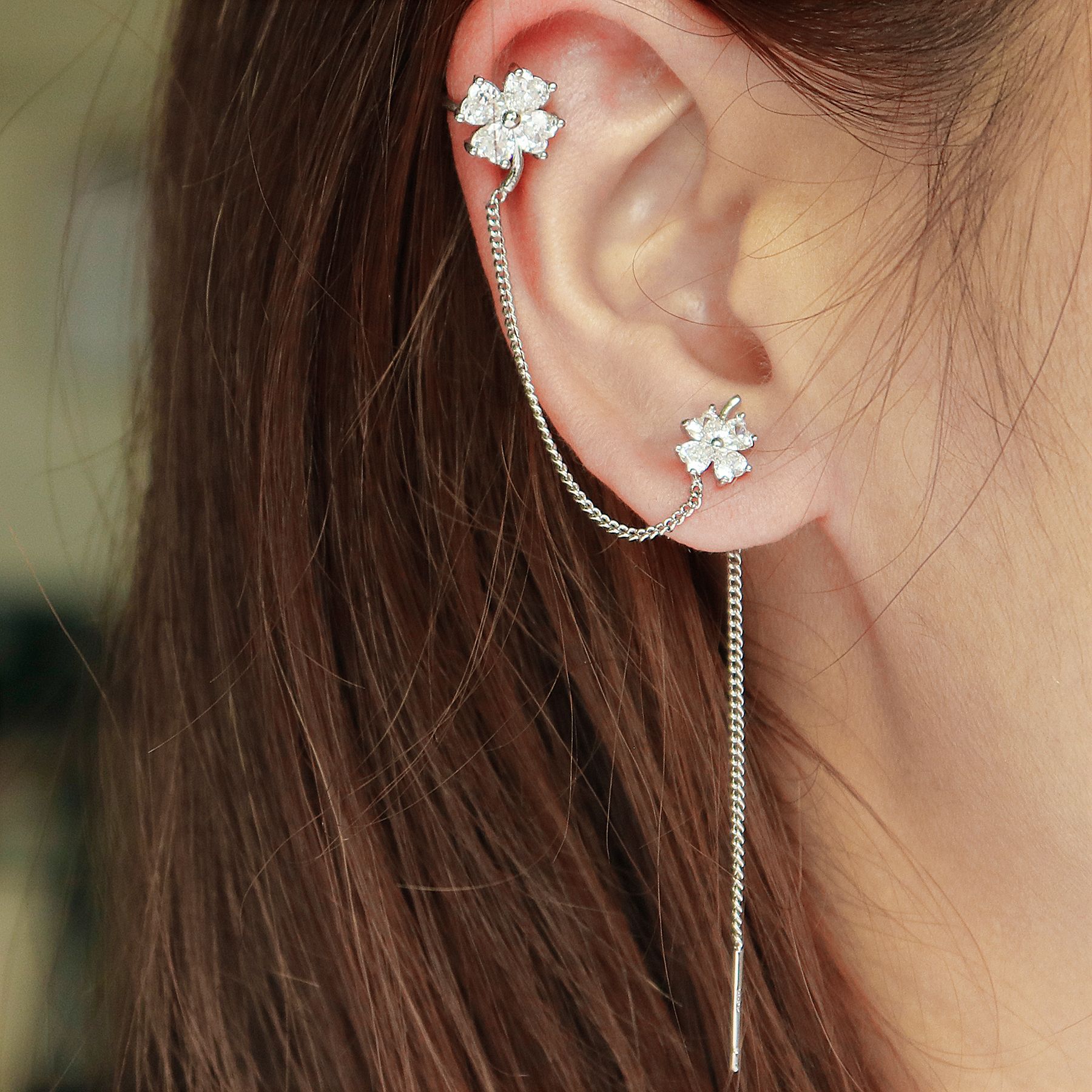 Fashion Flower Copper Earrings Tassel Gem Copper Earrings