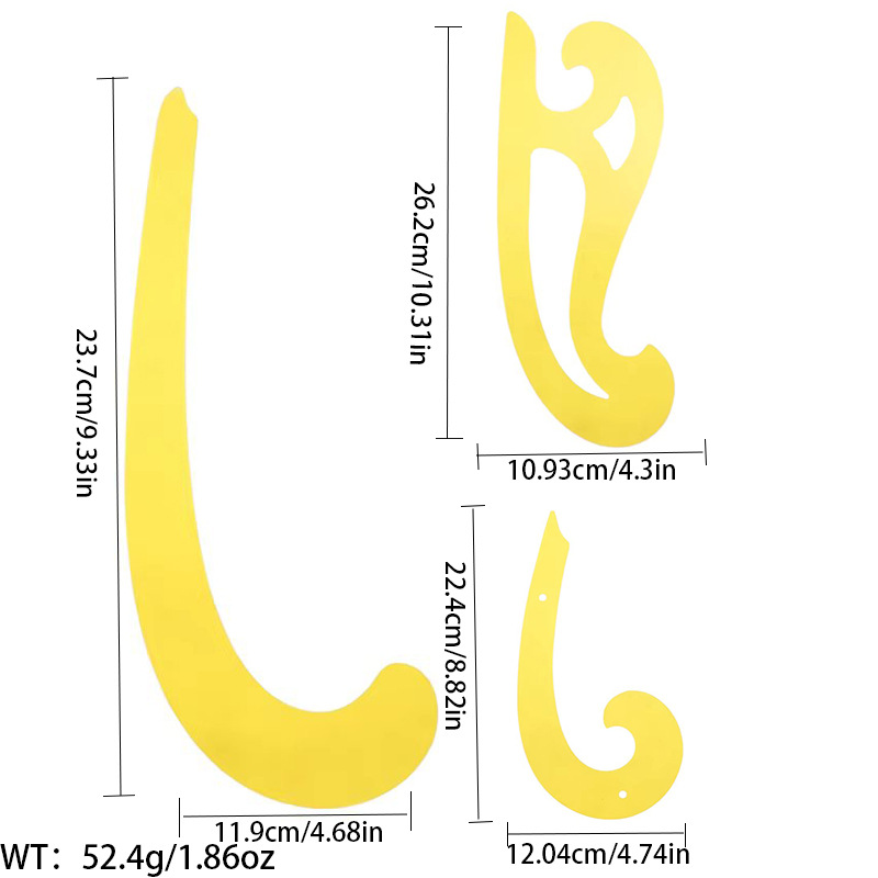 Regla de curva directa de fábrica Botón regla de arco regla de ropa regla de corte traje de regla de jaula de manga regla de tamaño colección